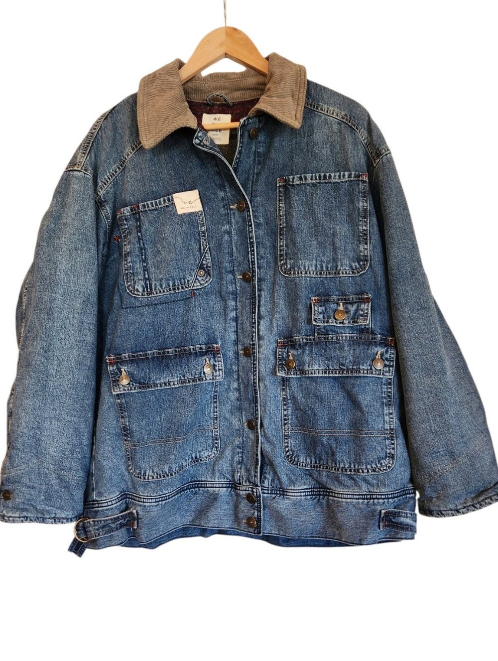 Free People/We The Free Sweet Talk Denim Barn Coat Size M Utility/Jean Jacket - Picture 2 of 16